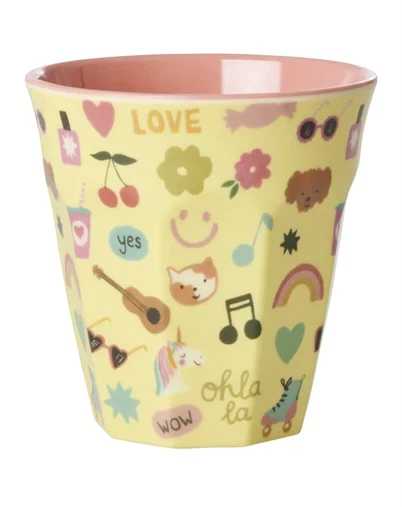Rice Kids - Mellem Børnekop - Lys Gul - Unicorn Love Print